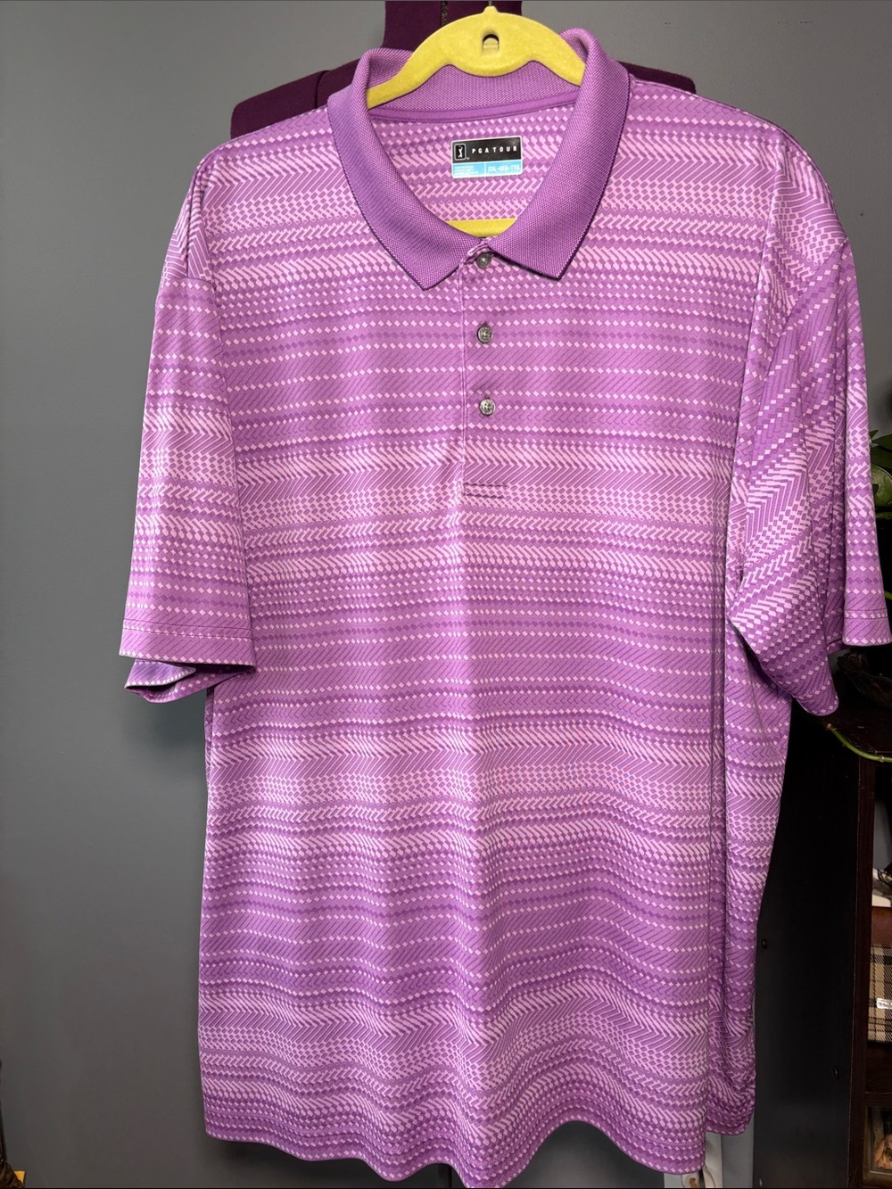 PGA Tour Men’s Purple Patterned Short-Sleeve Polo